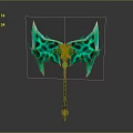 Fantasy Axe With Symmetric Green Glowing Blade And Yellow Accent Handle