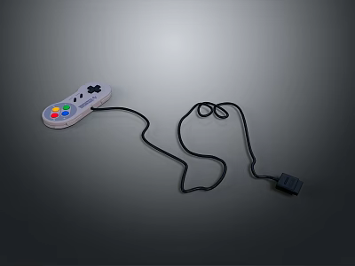 Retro Wired Computer Game Controller With Colorful Buttons And Black Cable Design 3d model