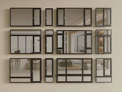 Modern Casement Windows With Various Designs Aluminum Frame And Glass Panels 3d model