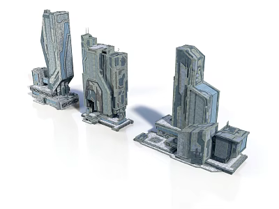 Futuristic Architecture Models With Tall Modern Geometric Structures And Metallic Exteriors 3d model