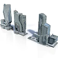 Futuristic Architecture Models With Tall Modern Geometric Structures And Metallic Exteriors