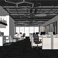 Modern Public Office Interior With Open Workstations Ergonomic Chairs And Hexagonal Ceiling Lights