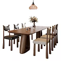 Modern Wooden Dining Table Set with Mixed Design Chairs and Flower Vase Under Pendant Light