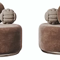 Modern Green And Brown Velvet Armchairs With Rounded Design And Spherical Cushions