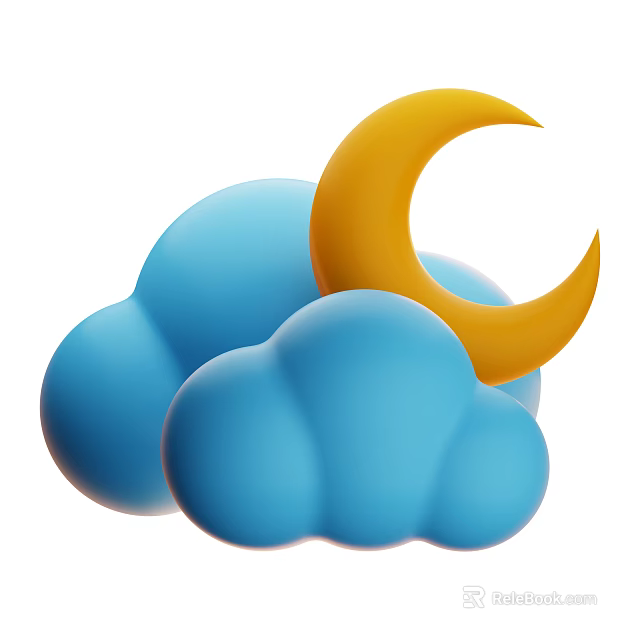 Decorative Ornament Set with Blue Clouds and Yellow Moon for Home Decor 3d model 