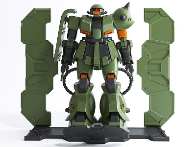 Green Intelligent Robot Model With Heavy Armor Articulated Limbs And Support Stand 3d model
