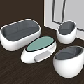 Modern Egg Shaped Sofa And Coffee Table Set With Glass Top And Gray Cushions