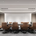 Modern Conference Room Interior Design With Long Table Brown Chairs Laptops And Lighting