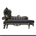 European Style Carved Chaise Lounge With White Frame Gray Cushion And Beige Pillow