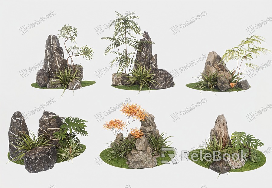 New Chinese style landscape stone modeling rockery stone dry landscape stone plant combination model