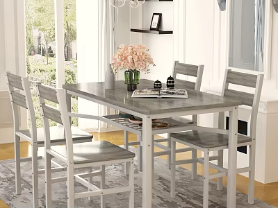 Elegant Modern Dining Room With White Table Chairs Pink Flowers And Natural Light 3d model
