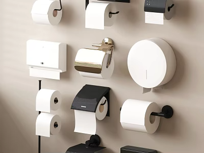 Modern Bathroom Accessories Set With Wall Mounted Floor Standing Toilet Paper Holders And Tissue Boxes 3d model