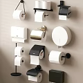 Modern Bathroom Accessories Set With Wall Mounted Floor Standing Toilet Paper Holders And Tissue Boxes