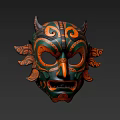 Traditional Green Orange Decorative Mask Ornament Set With Horns And Patterns For Home Decor
