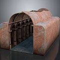 Detailed Red Brick Historical Architectural Model With Arched Doorways Columns And Corridor Structure