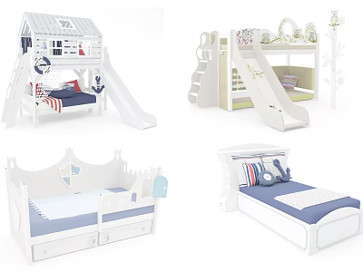 Kids Bunk Bed With Slide Storage Drawers And Castle Design For Children 3d model