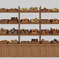 Retail Bakery Shelves Display Assorted Bread Pastries Rolls And Variety Selection 3d model