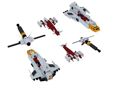 Assorted Sci Fi Spaceship Models Built With Building Blocks In Diverse Designs 3d model