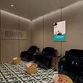 Modern Beauty Salon Interior With Wooden Decor Turquoise Wall Mirrors And Counter Stools