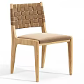Modern Single Chair With Woven Backrest Black Wooden Frame And Light Brown Leather Seat