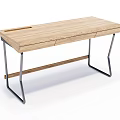 Modern Minimalist Desk With Wooden Tabletop Metal Legs And Storage Slot