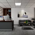 Modern Office Interior Design With Desk Computer Sofa Coffee Table Plant And Painting 3d model