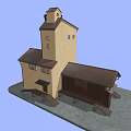 Traditional Style Multi Level Building With Tile Roof Windows And Tower Structure