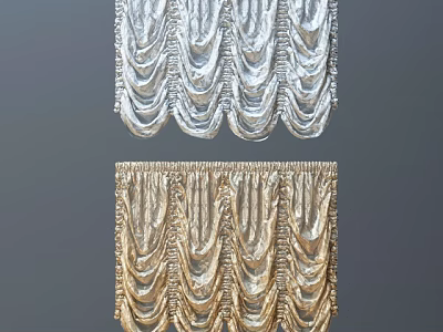 Elegant Silver And Gold Pleated Curtains With Decorative Design For Home 3d model
