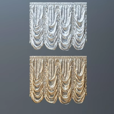 Elegant Silver And Gold Pleated Curtains With Decorative Design For Home 3d model