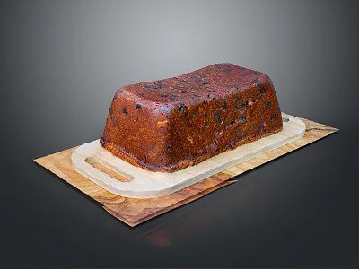 Moist Fruit Cake With Glazed Surface On Wooden Tray And Dried Fruits Decoration 3d model
