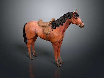 Brown Horse Figure With Leather Saddle And Dark Background 3d model