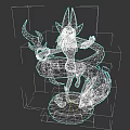 Game Fantasy Character With Golden Red Headdress And Glowing Ring Weapon Flaming Base