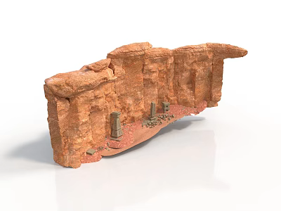 Red Rock Cliff Building Structure With Ancient Columns And Stone Platform 3d model