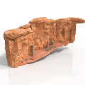 Red Rock Cliff Building Structure With Ancient Columns And Stone Platform