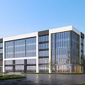 Modern Industrial Park Contemporary Building With Large Glass Curtain Walls And Landscaped Surroundings