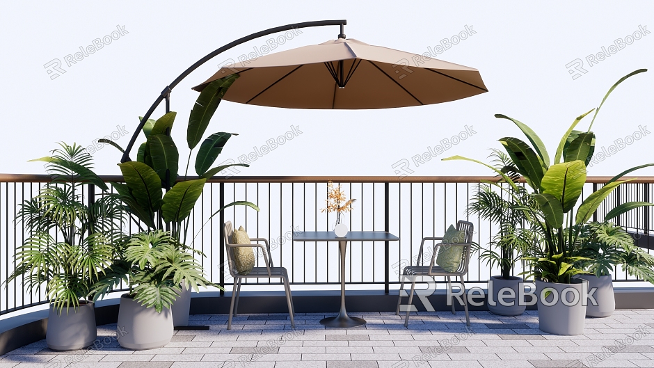 Outdoor Tables and Chairs Sunshade Green Planting model