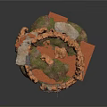 Rock Cliff Scene Component With Rocky Texture Platform Ladder And Small Structures