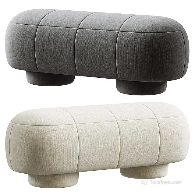 Gray and Beige Fabric Upholstered Sofa Bench With Sectional Tufted Design And Cylindrical Legs 3d model 