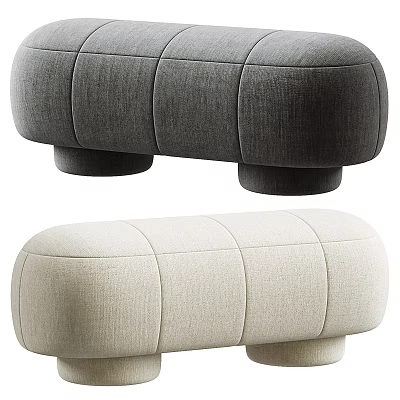 Gray and Beige Fabric Upholstered Sofa Bench With Sectional Tufted Design And Cylindrical Legs 3d model