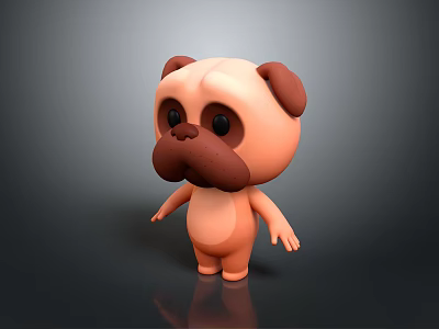 Cute Cartoon Puppy Stuffed Toy with Big Eyes and Brown Fur 3D Model Standing Pose 3d model