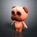 Cute Cartoon Puppy Stuffed Toy with Big Eyes and Brown Fur 3D Model Standing Pose