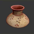 Carved Ceramic Vase with Cream Body Red Rim and Floral Star Patterns Design