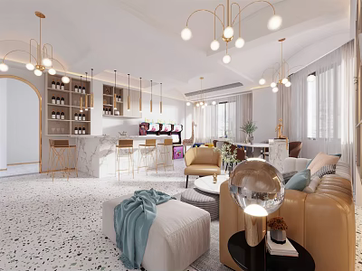 Light Luxury Hall Simple Homestay Hotel Lobby 3d model