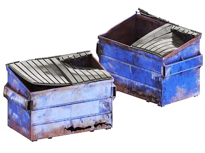 Public Facilities Blue Rusted Metal Trash Bins For Outdoor Use 3d model