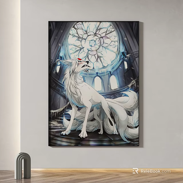 Abstract Painting With White Wolf Red Eyes Long Hair Gothic Architectural Window Intricate Patterns 3d model 
