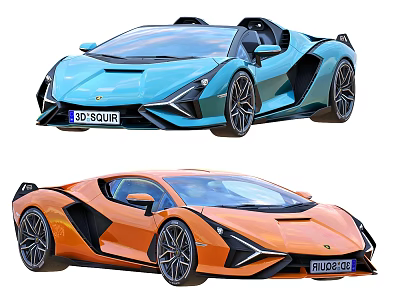 Blue And Orange Sports Cars Convertible And Coupe Models Sleek Design And Aerodynamic Body 3d model