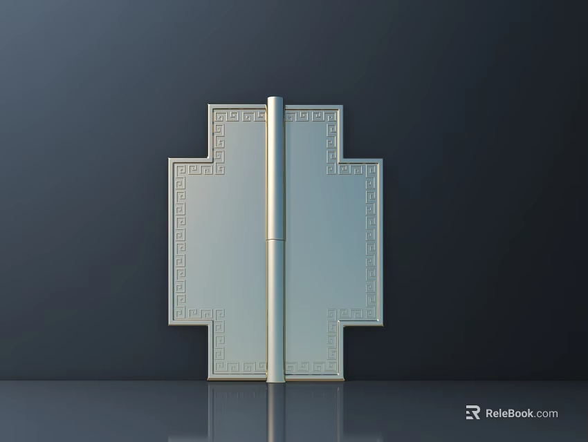 Light Colored Building Exterior Wall With Vertical Metal Strip And Geometric Pattern Decoration Reflective Surface 3d model 