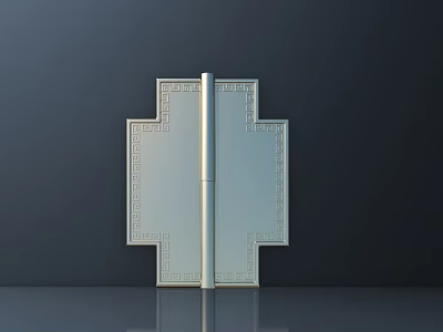 Light Colored Building Exterior Wall With Vertical Metal Strip And Geometric Pattern Decoration Reflective Surface 3d model