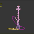 Decorative Traditional Hookah With Gold Accents Blue Hose And Colorful Beads