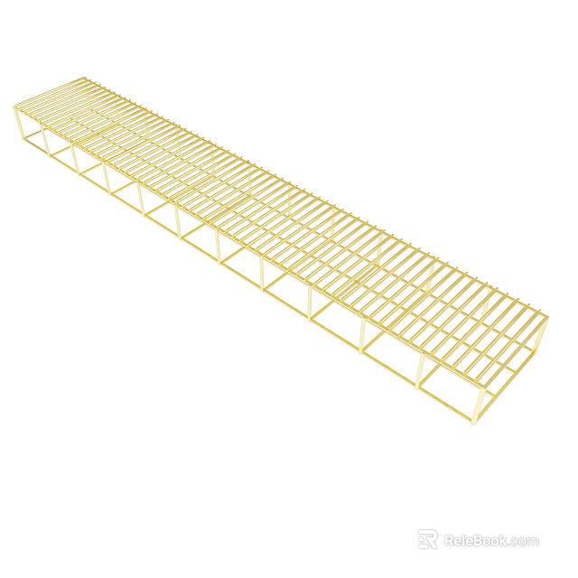 Golden Metal Long Frame Structure With Grid Design And Support Bars 3d model 